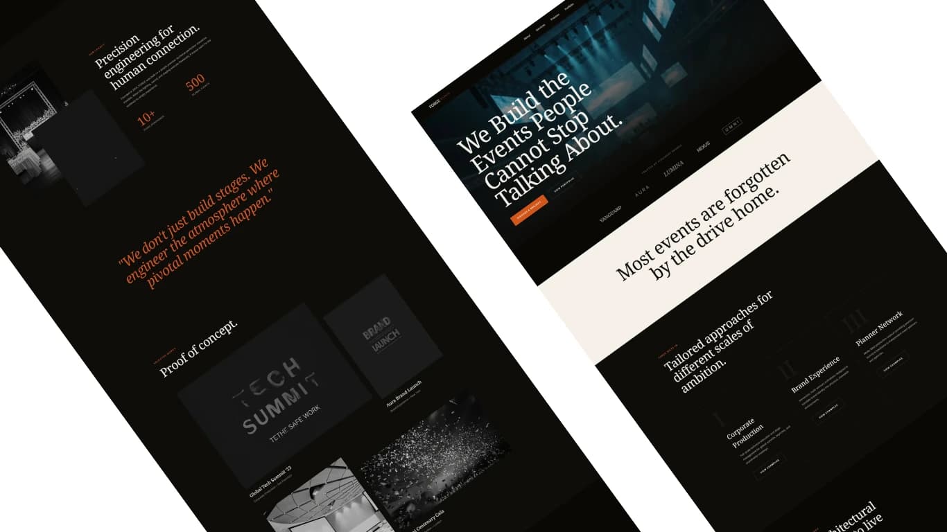 Forge Events — dark corporate event production website design